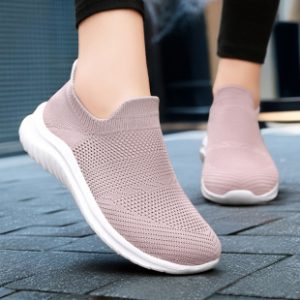 鞋子女鞋百搭新款跨境休闲鞋透气单鞋飞织轻便网鞋软底轻便女士鞋