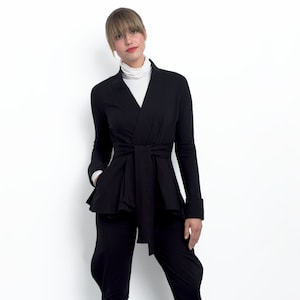 Analies peplum wrap jacket in bamboo and organic cotton french terry