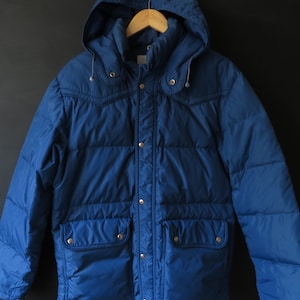 70s Blue Down Jacket Vintage Puffer Jacket Size Large