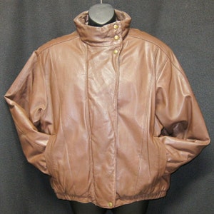 80s Vtg Eddie Bauer Leather Jacket Goose Down Sz M Zip Snap Slash Pockets Lining