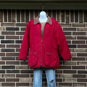 Red Goose Down Puffer Coat: Eddie Bauer Leather Trim, Women's L