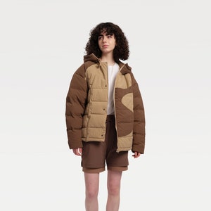 Kangaroo Pouch Asymmetric Short Down Puffer Jacket: Winter Streetwear Dog Cat Carrier Coat