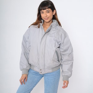 Members Only Down Jacket Men's 38 Vintage 80s Grey Down Ski Jacket Puffy Retro Puffer Coat Hooded Winter Jacket Goose Down Puff Medium