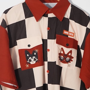 cat rescuer button down shirt w/ double pockets