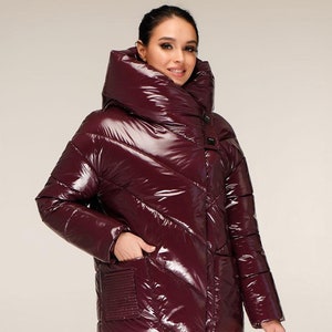 Purple Puffer Padded Hoodie Coat Womens Down Jacket Пуховик ПВ-1255 Лак Тон 93