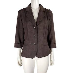 Vintage Y2K Brown Pleated Button Down 3/4 Sleeve Lightweight Jacket Size 10