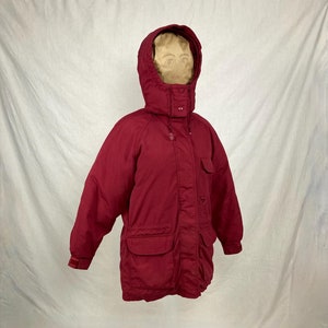 vintage 90s eddie bauer womens goose down parka puffer jacket hooded winter 1990s ski camp