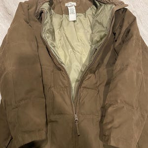 Vintage LL Bean Goose Down Puffer Coat, 90s Brown Jacket