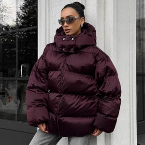 Brown Winter Puffer Oversized, Warm Jacket Women, Bio Puffer Coat, Waterproof Detachable Hood, Oversized Winter Coat, Brown Puffer Jacket