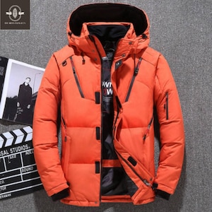 Oversized Orange Puffer Jacket Hooded Quilted Bomber Coat Vintage Winter Streetwear