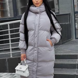 Long Oversized Puffer Coat Women, Warm Winter Down Jacket, Detachable Hood, Lightweight Aeropuff Parka, Plus Size 42–54, Many Colors