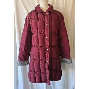 Vtg Tempco Goose Down Insulated Long Puffer Jacket Coat Maroon Women's 14