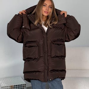 Winter Puffer,  Winter BROWN Puffer ,Warm Quilted Puffer Jacket,  Oversized Jacket
