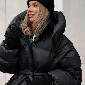 Black Women Puffer, Oversized Cloud Puffer Jacket, Black Winter Jacket, Custom Jacket, Women Puffer Coat, Puffer Vest Transformer 2 in 1