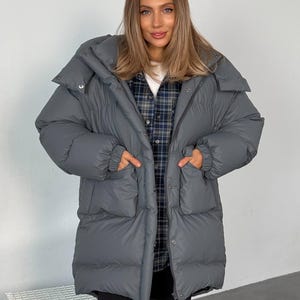 Winter grey jacket, Down Puffer,  Winter grey Puffer ,Quilted Winter Jacket, Women’s Winter Eco Down Jacket