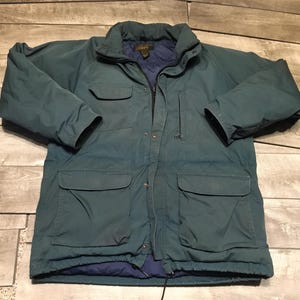 Vintage Eddie Bauer Goose Down Forest Green Puffer Puffy Coat Jacket Size Large Made in USA