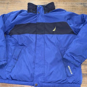 Nautica Reversible Down Jacket XL VTG 90s Colorblock Full Zip Puffer Parka Down