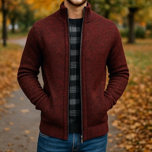 Men's Fleece Lined Knit Cardigan | Full Zip Winter Jacket