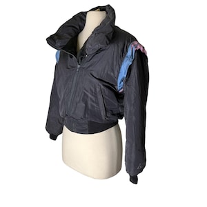 Vintage 80s 90s Gerry Womens Size Medium Gray Down Puffer Ski Jacket w Ruffles