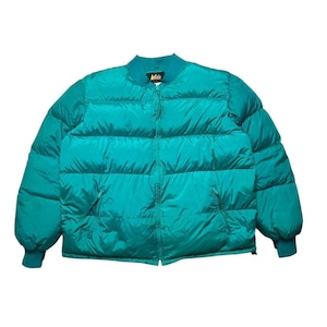 REI Vintage 80s Teal Blue Nylon Shell Goose Down Puffer Coat Bomber Jacket XXL