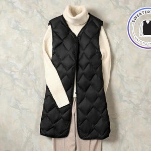Long Quilted Down Vest | Sleeveless Puffer Waistcoat