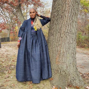 Indigo Blue Denim Harusi Kimono: Maxi Duster Coat