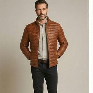 Men's Lambskin Puffer Down Jacket: Bubble Insulted Quilted Winter Coat
