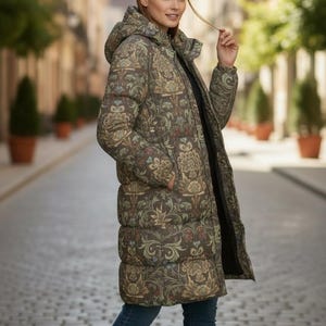 William Morris inspired art nouveau Unisex Long Down Jacket