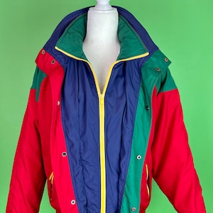 Vintage 80s 90s Oversized Primary Colors Colorblock Down Jacket - Men's Medium Women's Large