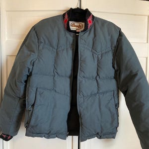 Vintage Comfy Western Aztec Edging Down Nylon Puffer Coat  Jacket USA Made Men S