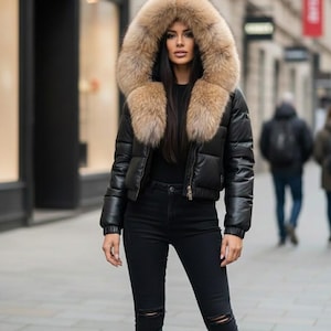 Black Puffer Down Jacket with Real Fox Fur Hood  | Luxury Winter Coat