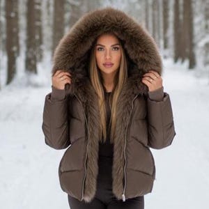 Faux Fur Hooded Puffer Jacket - Women's Quilted Winter Coat