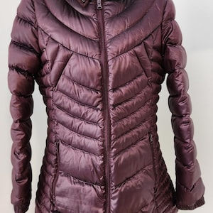 ANA Packable Lightweight Quilted Down Puffer Jacket Coat Women Purple Large Hood