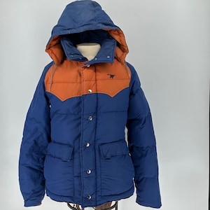 Vintage Sportcaster Goose Down Men Puffer Jacket Western Orange Yoke Blue S READ