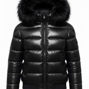Men's Lambskin Winter Puffer Jacket  Plush Black Coat with Fur Hood | Men Leather Puffer Jacket | Handmade Mens Puffer Jacket | gift for him
