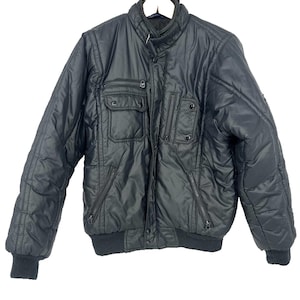 Arctic Circle Vintage Puffer Jacket Men Medium Black Bomber Lined Insulated Coat