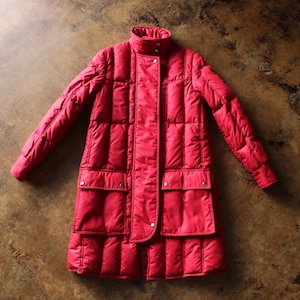 Quilted Down Coat, Vintage 80's Crimson Puffy Jacket- Women's Small