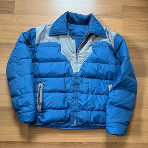 Men's Vintage 80's Comfy Blue Gray Goose Down Fill Zip Puffer Jacket Sz Medium