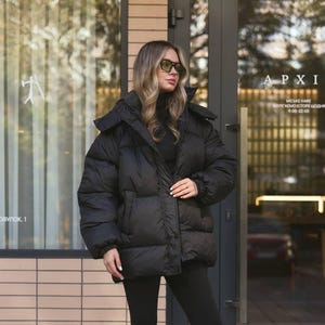 Oversized Black Puffer Jacket, Eco Down Winter Coat