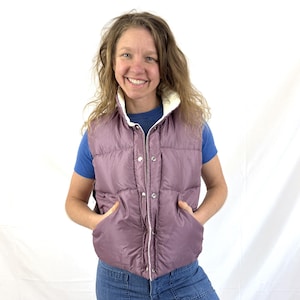 Vintage 1990 90s NWT Goose Down Puffy Reversible Puffer Ski Purple White Vest - Herman's World of Sporting Goods