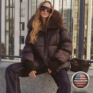 Oversized Women's Down Jacket, Puffer Jacket for Women, Warm Fluff Coat in 2 Colors
