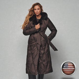 Fur Collar Maxi Long Women's Hooded Puffer, Quilted Down Jacket Fluffy Coat for Women