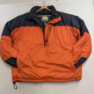 Vintage Cabela's Premium Goose Down Puffer Jacket Orange Mens L Hunting Pullover