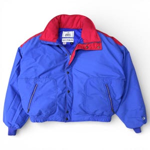 Vintage 80s Alpine Designs Goose Down Ski Jacket, Blue & Red (Mens XL)