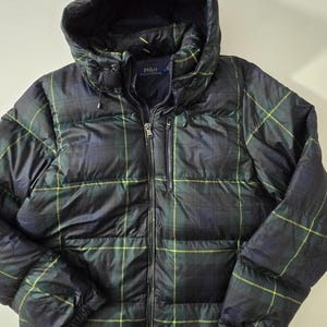 Polo Ralph Lauren Plaid Down Puffer Jacket Detachable Hood Large NWOT