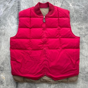 Vintage 80s Eddie Bauer Goose Down Red Tan Reversible Puffer Vest