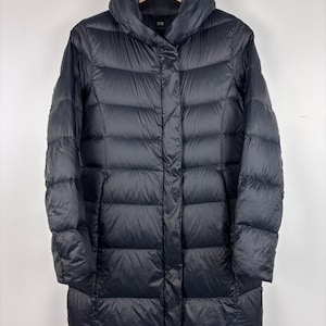 Womens Uniqlo Light Down Long Coat Puffer Jacket Black Size S