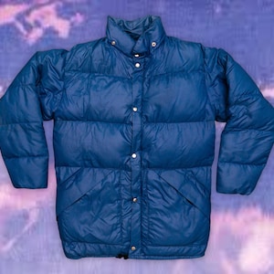 1970s Vintage L.L. Bean Down Puffer Jacket, Blue Goose Down Insulated Winter Coat