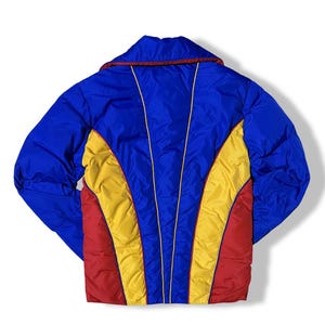 Vintage 1980s Down Puffer Ski Jacket | Blue, Red, Yellow | Size Small