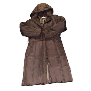 Calvin Klein Brown duck Down Coat  Small Long Puffer Jacket with Hood MSRP 185